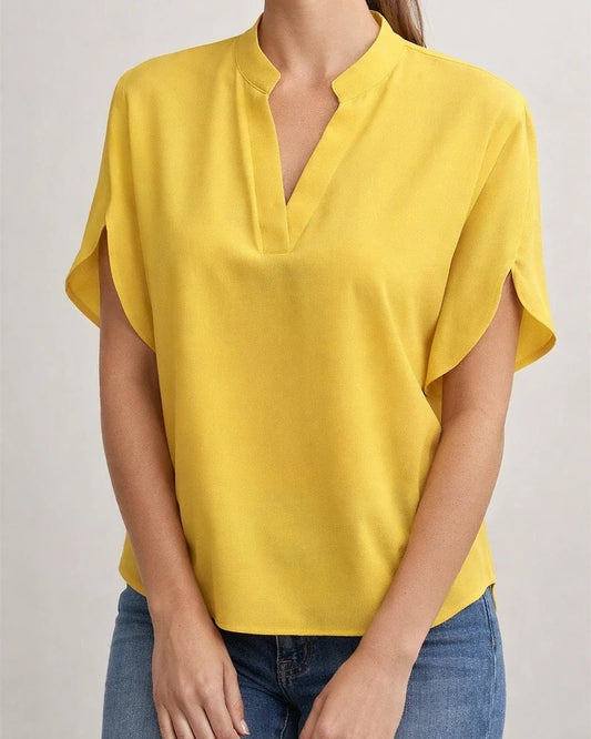 Women's Summer Casual Solid Color V-neck Loose Shirt Top | JRSEE:f8681f29-49ee-49ca-a438-a3ad79ad948e