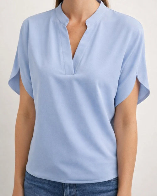 Women's Summer Casual Solid Color V-neck Loose Shirt Top | JRSEE:859d13f6-1379-4ba0-aa88-a35449d6d0a5