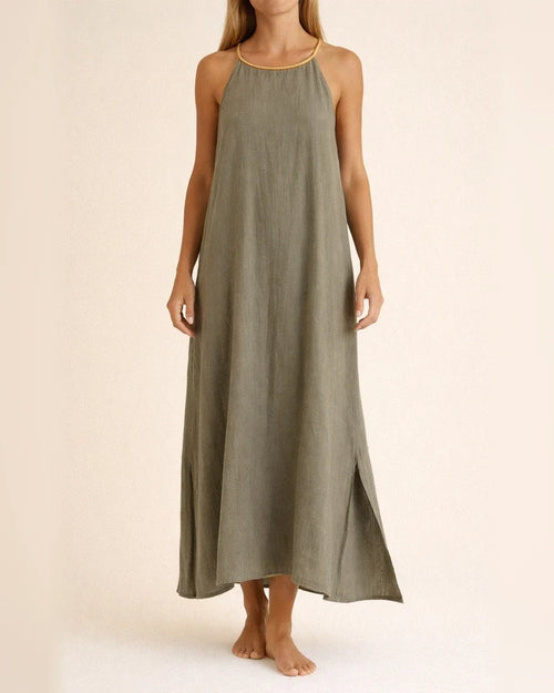 Women's Summer Fashion Casual Cotton and Linen Split Halter Dress Solid Color Sleeveless Dresses | JRSEE:82b3459c-54de-49e4-81b8-52a9007352ed