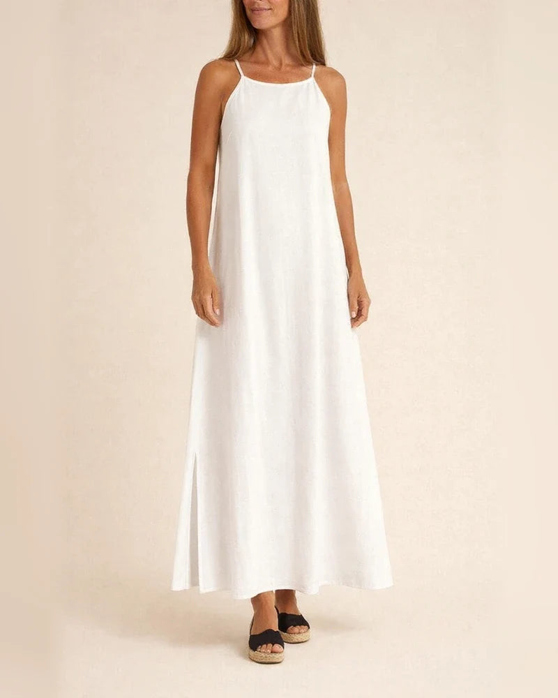 Women's Summer Fashion Casual Cotton and Linen Split Halter Dress Solid Color Sleeveless Dresses | JRSEE:3a53d4fb-ba8a-475e-bfb4-9f0146bde7ef