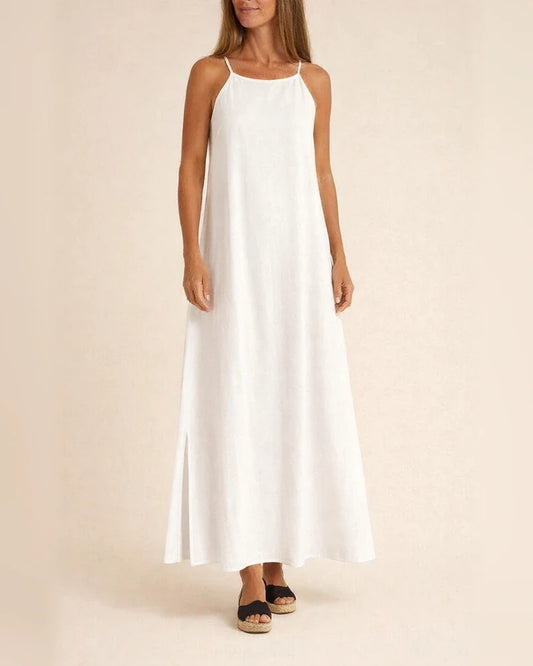 Women's Summer Fashion Casual Cotton and Linen Split Halter Dress Solid Color Sleeveless Dresses | JRSEE:3a53d4fb-ba8a-475e-bfb4-9f0146bde7ef