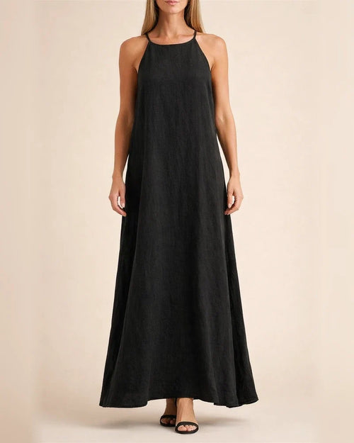 Women's Summer Fashion Casual Cotton and Linen Split Halter Dress Solid Color Sleeveless Dresses | JRSEE:3c825a26-351f-437c-94bc-bee300ed3769