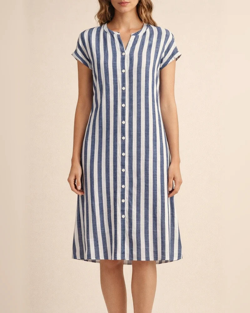 Women's Summer Fashion Loose-Fit Casual Striped Shirt Dress | JRSEE:8cafb860-b192-4959-99d7-2f9090e41fdf