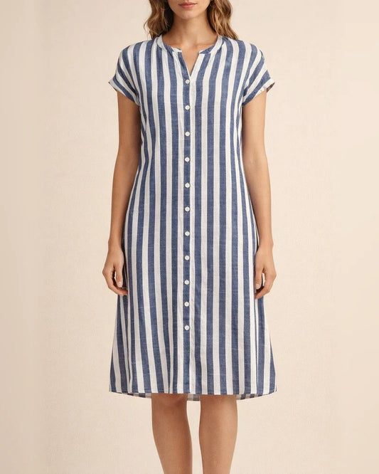 Women's Summer Fashion Loose-Fit Casual Striped Shirt Dress | JRSEE:8cafb860-b192-4959-99d7-2f9090e41fdf