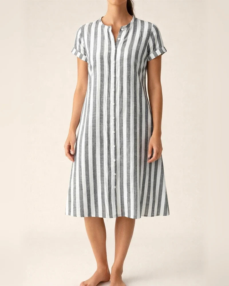 Women's Summer Fashion Loose-Fit Casual Striped Shirt Dress | JRSEE:a3bd9691-b748-4e61-be60-ec9b6ac6c41f