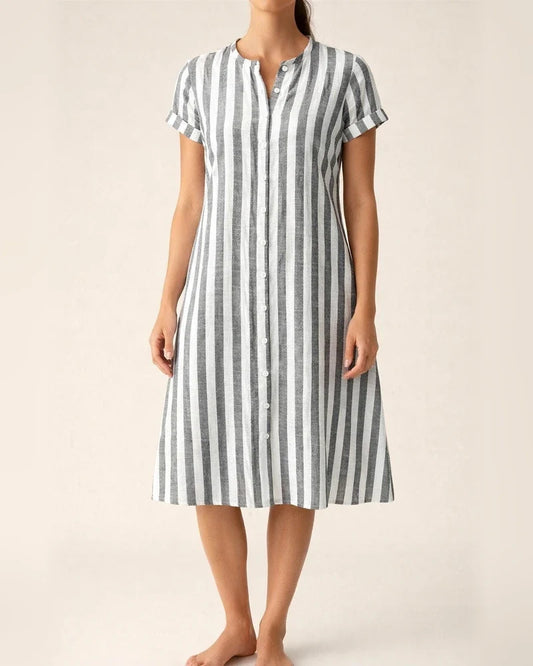 Women's Summer Fashion Loose-Fit Casual Striped Shirt Dress | JRSEE:a3bd9691-b748-4e61-be60-ec9b6ac6c41f