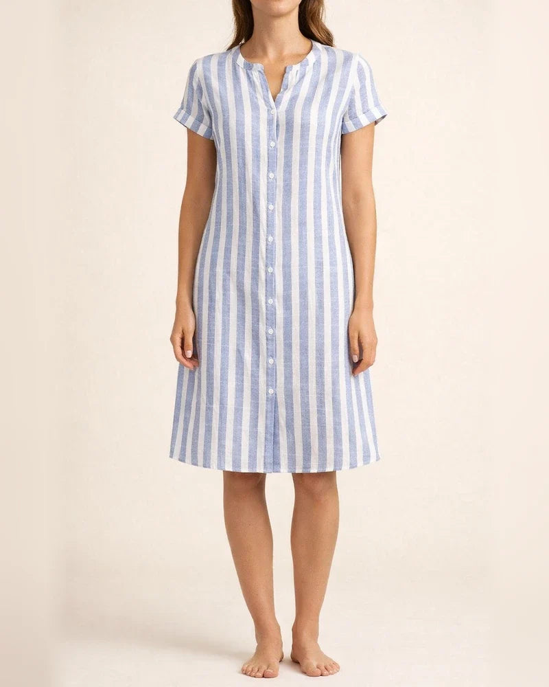 Women's Summer Fashion Loose-Fit Casual Striped Shirt Dress | JRSEE:56a0e4cc-dcb6-49fe-bacf-22b6d260242c