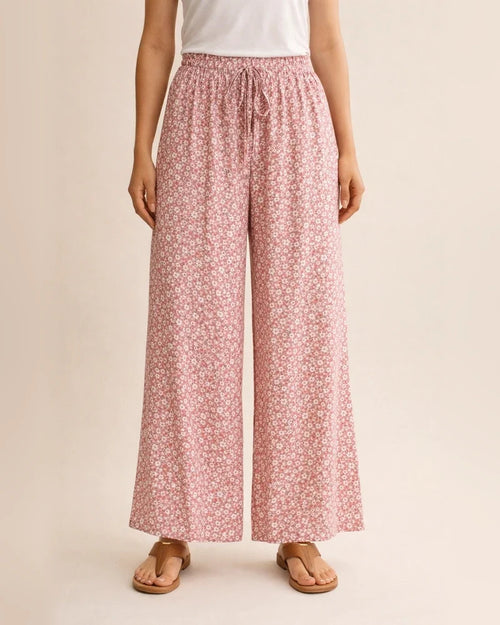 Women's Summer New Arrival Fashionable Floral Print Side-Slit Wide-Leg Cropped Pants | JRSEE:a807765e-993e-4042-8d62-8da72378188a