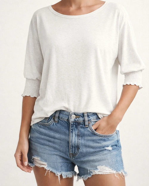 Women's Summer New Fashion Loose Round Neck Cuffs Wrap Solid Color T-shirt | JRSEE:d49dc968-d5e6-4f72-ab0a-a4e71b49ab4a