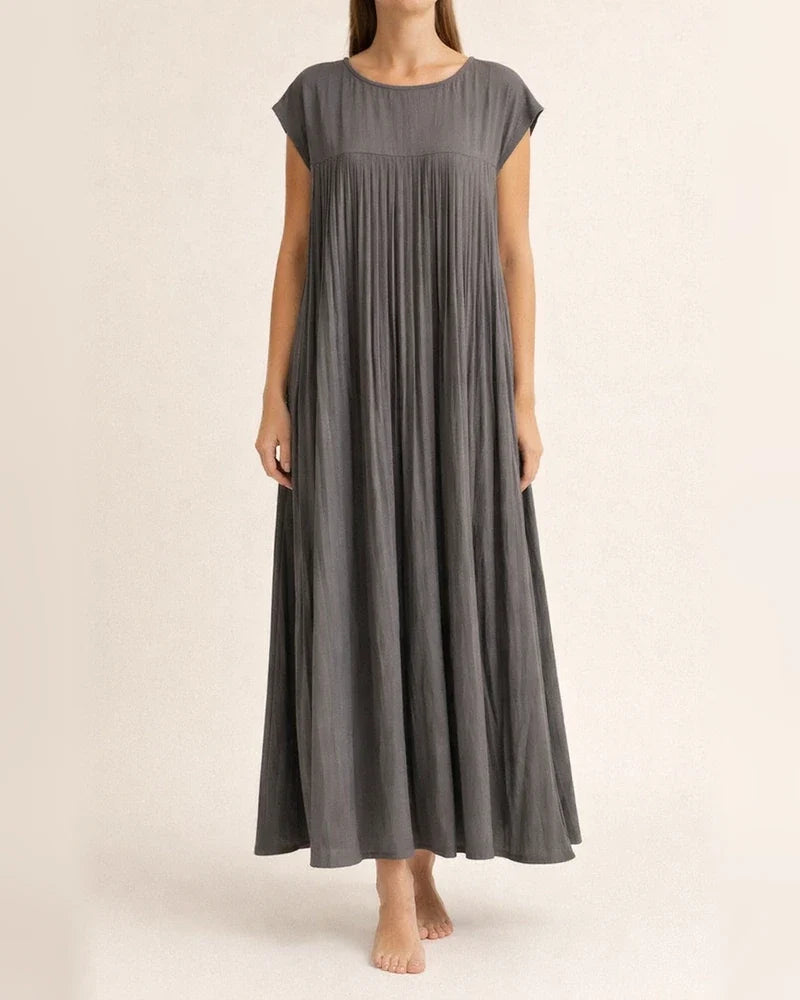 Women's Summer New Fashion Round Neck Sleeveless Pleated Dresses Long Dresses | JRSEE:ded5cd33-27e1-4518-ab51-9ca599cc93f0