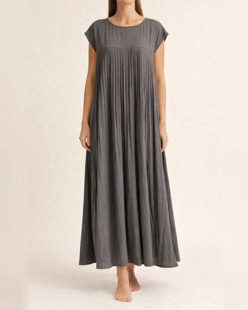Women's Summer New Fashion Round Neck Sleeveless Pleated Dresses Long Dresses | JRSEE:ded5cd33-27e1-4518-ab51-9ca599cc93f0