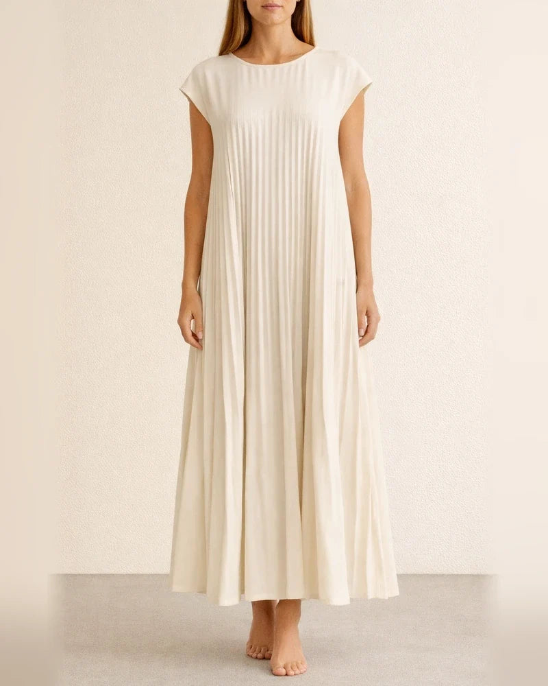 Women's Summer New Fashion Round Neck Sleeveless Pleated Dresses Long Dresses | JRSEE:2539a13d-b898-4a4c-8c03-3ad27d49b5be