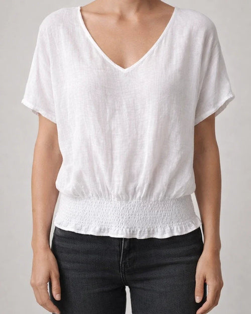 Women's Summer New Loose T-shirt V-neck Casual Cotton and Linen Solid Color Tops | JRSEE:e5387a09-1bea-4387-b599-e1aa60544dfc
