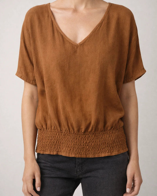 Women's Summer New Loose T-shirt V-neck Casual Cotton and Linen Solid Color Tops | JRSEE:35205dad-1ee3-44dd-832a-c817423566d9
