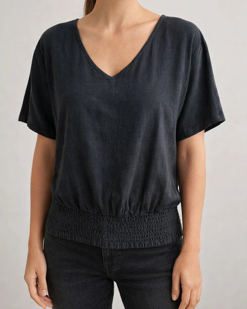 Women's Summer New Loose T-shirt V-neck Casual Cotton and Linen Solid Color Tops | JRSEE:c62351e1-d130-4612-add1-c0478e428b22