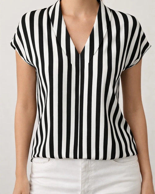 Women's Summer New Striped Loose Printed Top Casual V-Neck Shirt | JRSEE:f97b07c3-f86d-48c7-9928-b311bbacfd7f