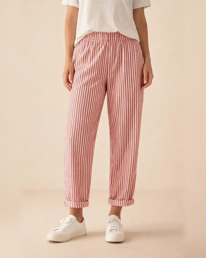 Women's Summer New Woven Jacquard Striped Splicing Casual Pants | JRSEE:f096c32c-3a40-4dd5-b8ae-0c4df13a9e88