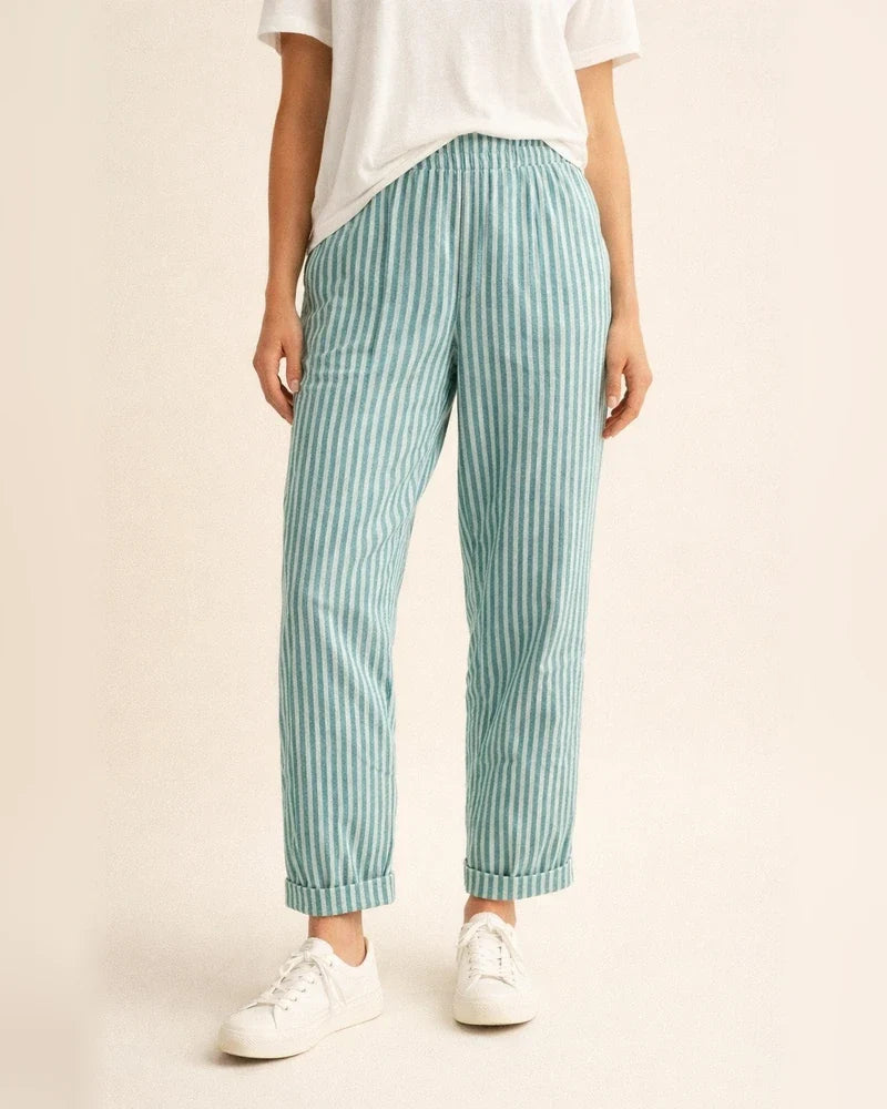 Women's Summer New Woven Jacquard Striped Splicing Casual Pants | JRSEE:f74100c1-325b-47ab-8240-2bde40641d5b