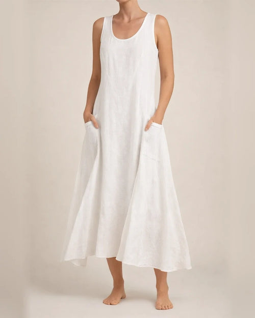 Women's Summer Round Neck Cotton Linen Dress Solid Color Sleeveless Dresses | JRSEE:a04bdba2-c27a-43b9-a196-8869b5a8b69c
