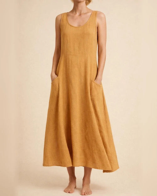 Women's Summer Round Neck Cotton Linen Dress Solid Color Sleeveless Dresses | JRSEE:33c83450-bf92-48bf-9740-5e019f0c5ff8