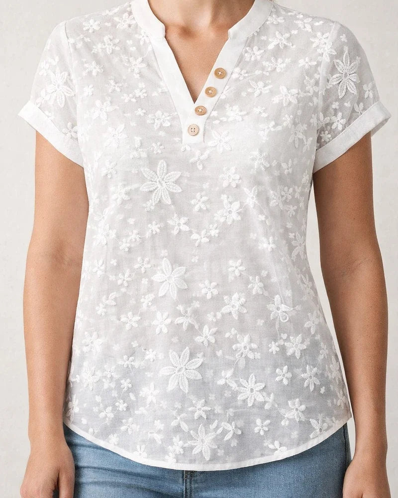Women's Summer Simple Casual Printed V-neck Short-Sleeve Shirt 3 | JRSEE:192a0277-4600-47f1-bf1f-114db7a2fd56