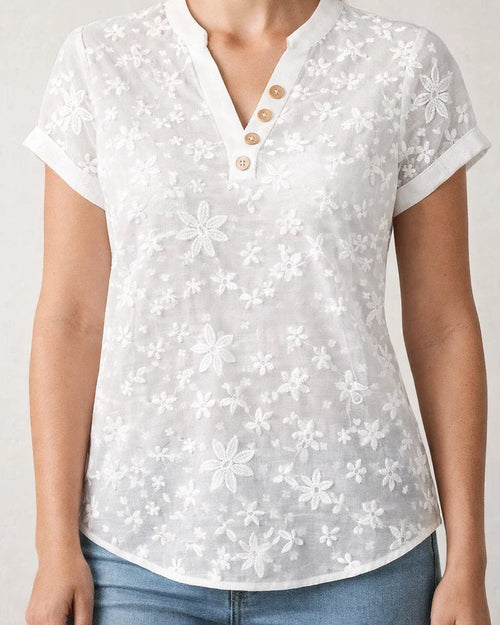 Women's Summer Simple Casual Printed V-neck Short-Sleeve Shirt 3 | JRSEE:192a0277-4600-47f1-bf1f-114db7a2fd56