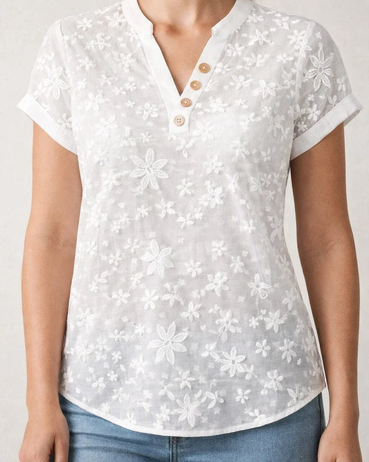Women's Summer Simple Casual Printed V-neck Short-Sleeve Shirt 3 | JRSEE:192a0277-4600-47f1-bf1f-114db7a2fd56