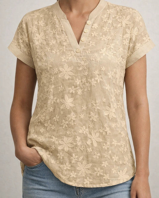 Women's Summer Simple Casual Printed V-neck Short-Sleeve Shirt 3 | JRSEE:21fd9186-7adb-4221-9ad0-909ffe231ed4