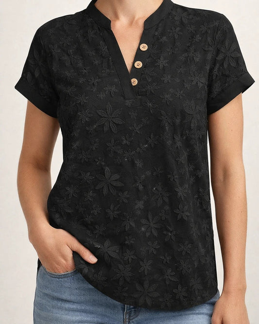 Women's Summer Simple Casual Printed V-neck Short-Sleeve Shirt 3 | JRSEE:707f5cdc-e2b3-4a46-b2df-69ababf06d54