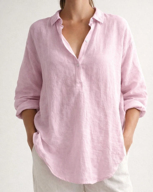 Women's Summer Solid Color Casual Loose Long-sleeved Linen V-neck Shirt | JRSEE:d6ba7831-fd4a-4195-aeb2-a05312d0bc33