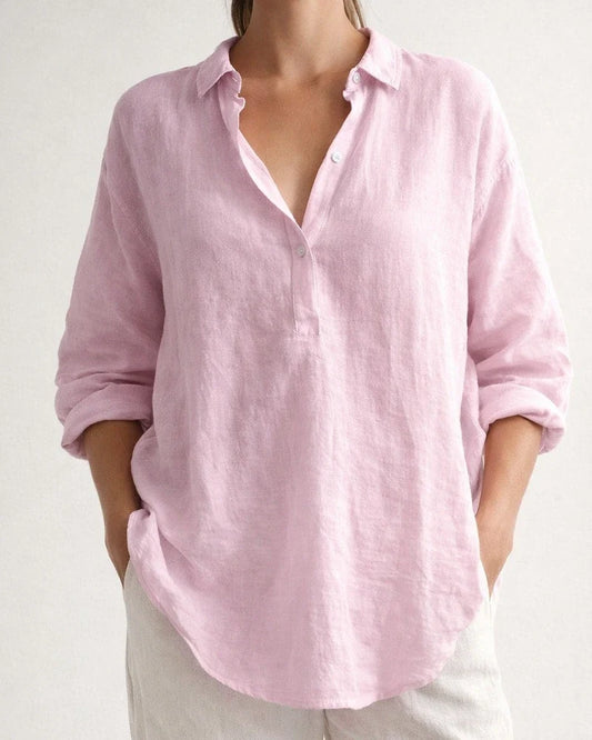 Women's Summer Solid Color Casual Loose Long-sleeved Linen V-neck Shirt | JRSEE:d6ba7831-fd4a-4195-aeb2-a05312d0bc33