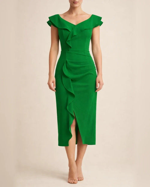 Women's Summer Solid Color V-neck Short-sleeved Dresses Long Dress | JRSEE:f413ab66-3742-46b6-8d10-fc18195ed66f