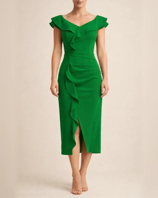 Women's Summer Solid Color V-neck Short-sleeved Dresses Long Dress | JRSEE:f413ab66-3742-46b6-8d10-fc18195ed66f