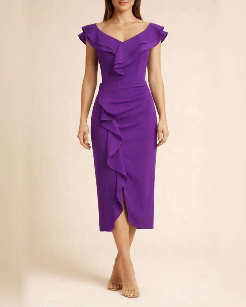 Women's Summer Solid Color V-neck Short-sleeved Dresses Long Dress | JRSEE:7ba70c05-694e-44c4-a7b0-1c369399ee97