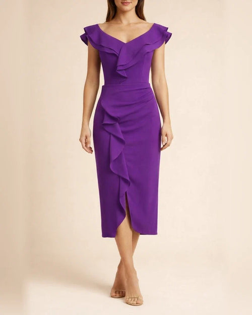 Women's Summer Solid Color V-neck Short-sleeved Dresses Long Dress | JRSEE:7ba70c05-694e-44c4-a7b0-1c369399ee97