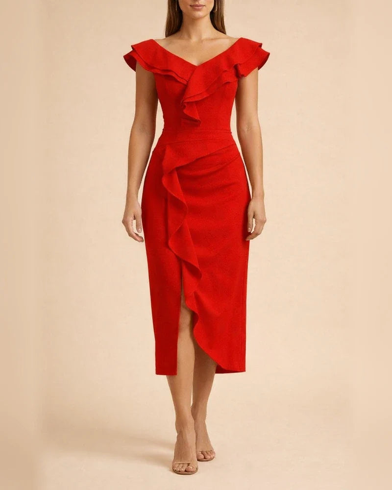 Women's Summer Solid Color V-neck Short-sleeved Dresses Long Dress | JRSEE:219c9970-73d9-4c42-bb2f-64e8e9578a74