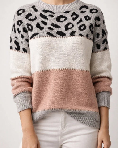 Women's Sweater Pullover Jumper Knitted Color Block Leopard Stylish Casual Long Sleeve Regular Fit Sweater Cardigans Crew Neck Fall Winter Blushing Pink Gray Red / Holiday / Going out | JRSEE:2c67e2b6-ae4e-45af-998e-617af7d730ee