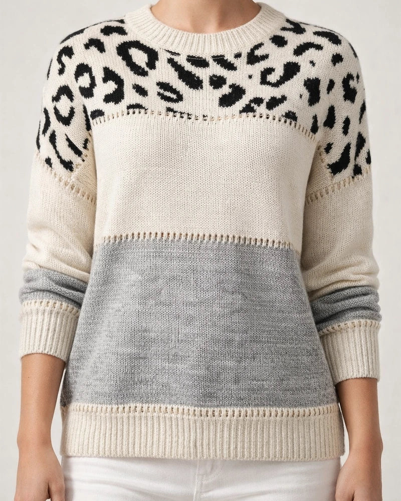 Women's Sweater Pullover Jumper Knitted Color Block Leopard Stylish Casual Long Sleeve Regular Fit Sweater Cardigans Crew Neck Fall Winter Blushing Pink Gray Red / Holiday / Going out | JRSEE:8e23eebb-d006-4102-9212-3552e9af05bb