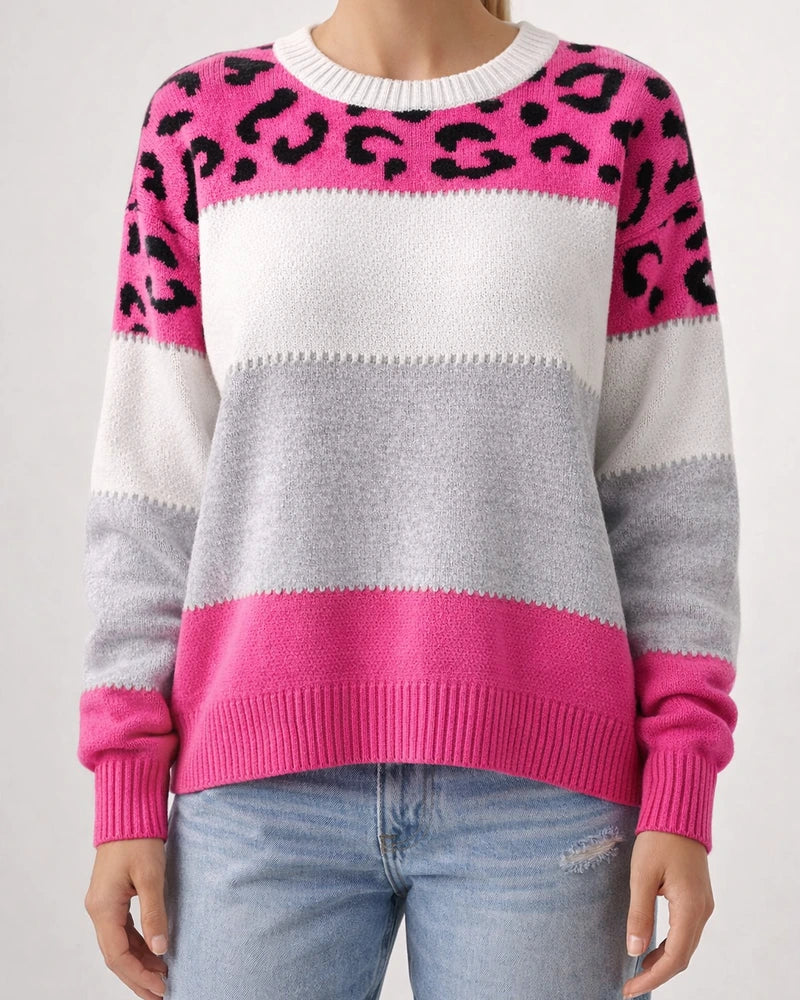 Women's Sweater Pullover Jumper Knitted Color Block Leopard Stylish Casual Long Sleeve Regular Fit Sweater Cardigans Crew Neck Fall Winter Blushing Pink Gray Red / Holiday / Going out | JRSEE:1b0e7512-a9c5-4490-8c5a-685dec716f55