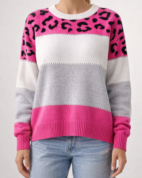 Women's Sweater Pullover Jumper Knitted Color Block Leopard Stylish Casual Long Sleeve Regular Fit Sweater Cardigans Crew Neck Fall Winter Blushing Pink Gray Red / Holiday / Going out | JRSEE:1b0e7512-a9c5-4490-8c5a-685dec716f55
