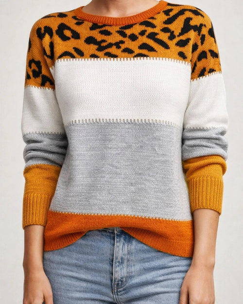 Women's Sweater Pullover Jumper Knitted Color Block Leopard Stylish Casual Long Sleeve Regular Fit Sweater Cardigans Crew Neck Fall Winter Blushing Pink Gray Red / Holiday / Going out | JRSEE:289c0c75-f7be-4039-9cd5-c76019d979ec