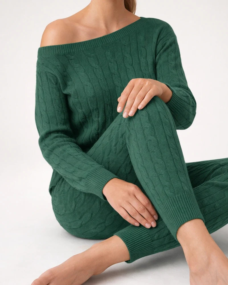 Women's Sweater Set Jumper Cable Knit Solid Color Crew Neck Stylish Casual Outdoor Home Winter Fall Black Blue S M L | JRSEE:279bdc54-1da2-4c39-a0ec-c57d1841a9b6