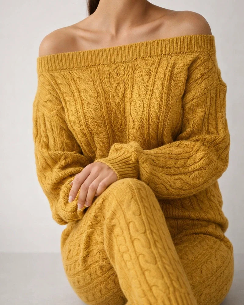 Women's Sweater Set Jumper Cable Knit Solid Color Crew Neck Stylish Casual Outdoor Home Winter Fall Black Blue S M L | JRSEE:c89bbb37-8911-4977-a984-c5c0d4ed17a6