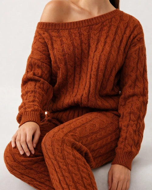Women's Sweater Set Jumper Cable Knit Solid Color Crew Neck Stylish Casual Outdoor Home Winter Fall Black Blue S M L | JRSEE:94fbb4bd-f12e-415b-a809-48dc4e1da800