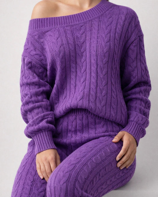 Women's Sweater Set Jumper Cable Knit Solid Color Crew Neck Stylish Casual Outdoor Home Winter Fall Black Blue S M L | JRSEE:3233a59d-0c80-477a-a676-a19753762413