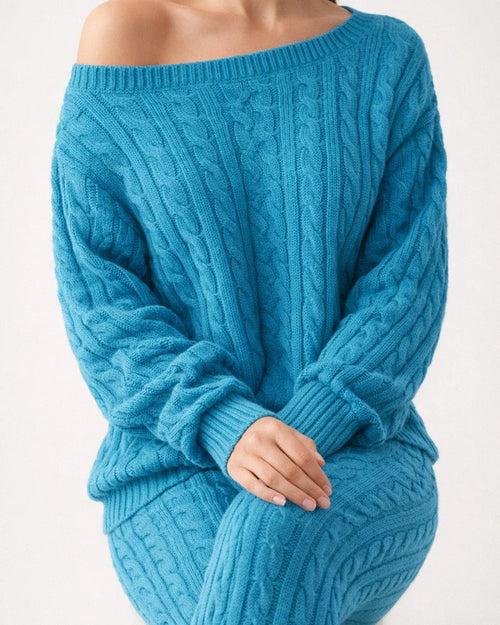 Women's Sweater Set Jumper Cable Knit Solid Color Crew Neck Stylish Casual Outdoor Home Winter Fall Black Blue S M L | JRSEE:85881cb3-e3a9-4d71-b8a5-9c2185cea110