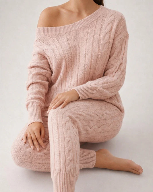 Women's Sweater Set Jumper Cable Knit Solid Color Crew Neck Stylish Casual Outdoor Home Winter Fall Black Blue S M L | JRSEE:08cad873-5f24-48cb-82f0-8efa37f328b2