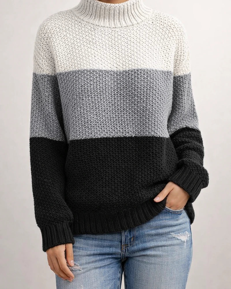 Women's Sweater Stripe Solid Color Basic Casual Long Sleeve Sweater Cardigans Turtleneck Fall Winter Navy Deep burgundy Khaki White Gray | JRSEE:72a8b010-c85a-4648-992c-d446a6c15bf9