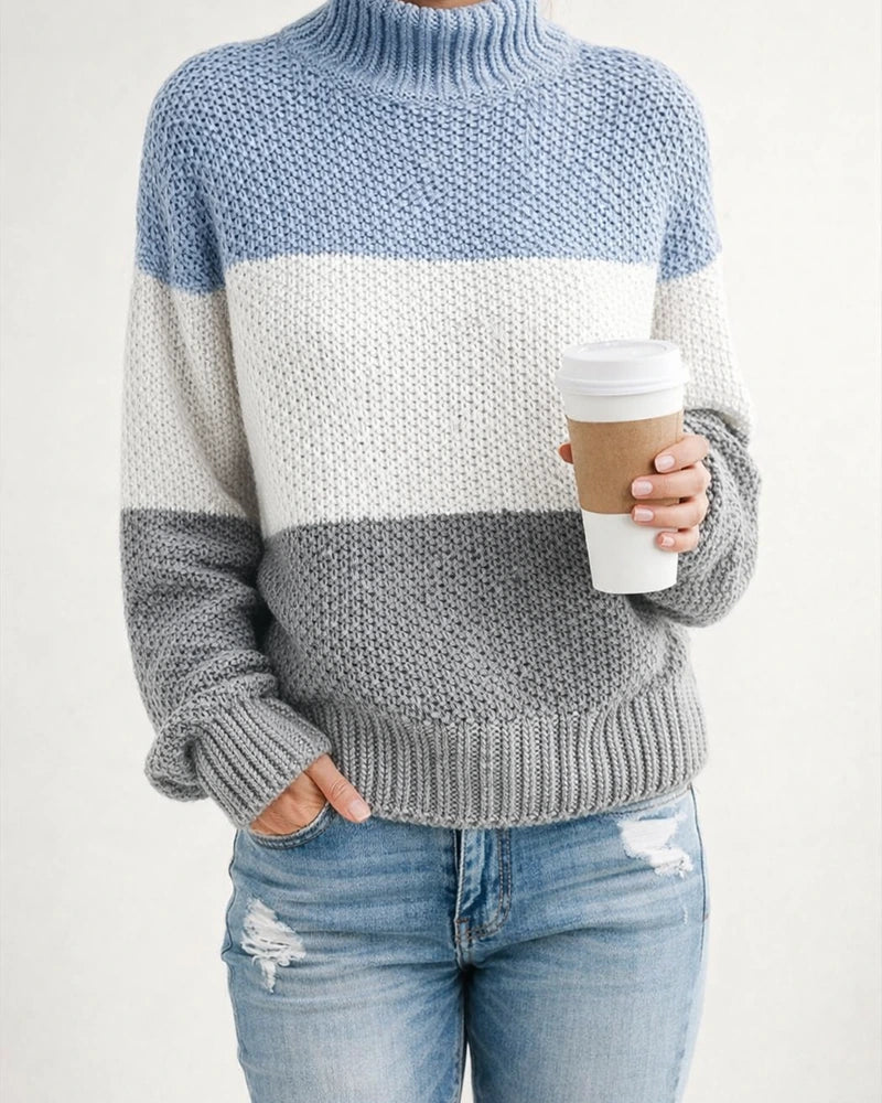 Women's Sweater Stripe Solid Color Basic Casual Long Sleeve Sweater Cardigans Turtleneck Fall Winter Navy Deep burgundy Khaki White Gray | JRSEE:d1a23f17-5854-493d-b9a5-2bdc9c4e787f