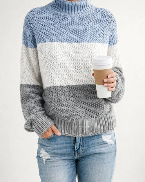Women's Sweater Stripe Solid Color Basic Casual Long Sleeve Sweater Cardigans Turtleneck Fall Winter Navy Deep burgundy Khaki White Gray | JRSEE:d1a23f17-5854-493d-b9a5-2bdc9c4e787f